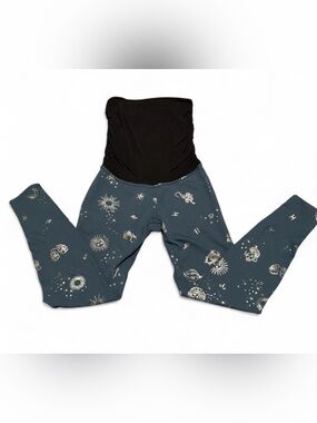 Beyond the Bump Black & Teal Celestial Maternity Leggings Astrology Fairycore S
